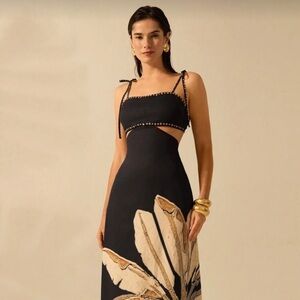 Veloura Black Floral Maxi Dress Boho Cutout Sleeveless Summer